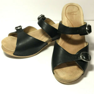 Dansko‎ Sophie Black Leather Slide Slip On Sandal Adjustable Buckle 40 / 9.5-10